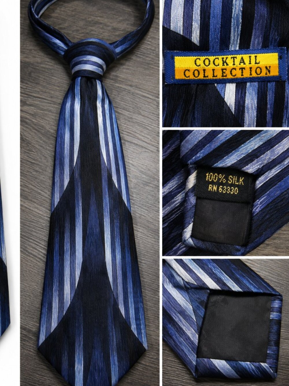 Cocktail Collection Men's Silk Tie Blue and Black Striped